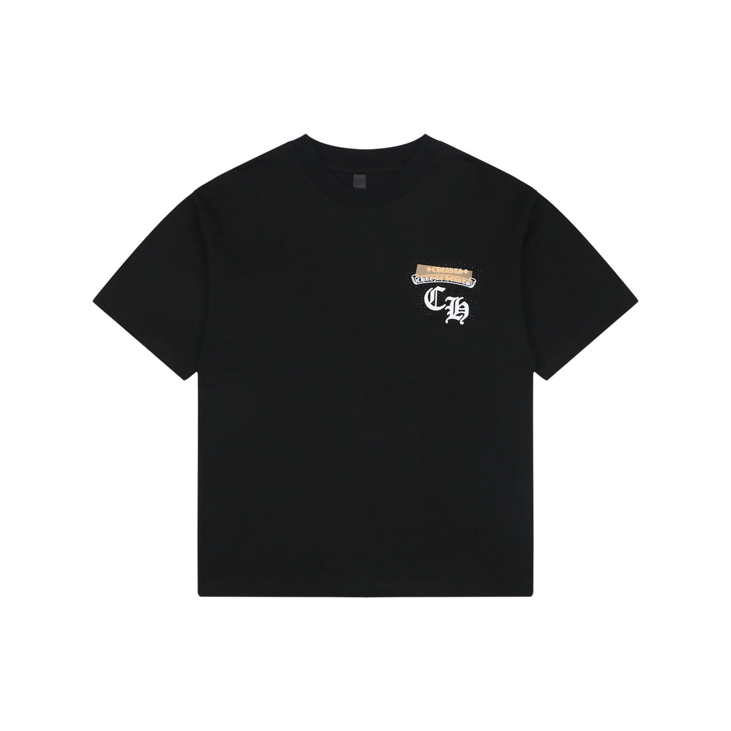 Chrome Hearts Sanskrit Scroll Horseshoe Crest Print Short Sleeve Tee — Black