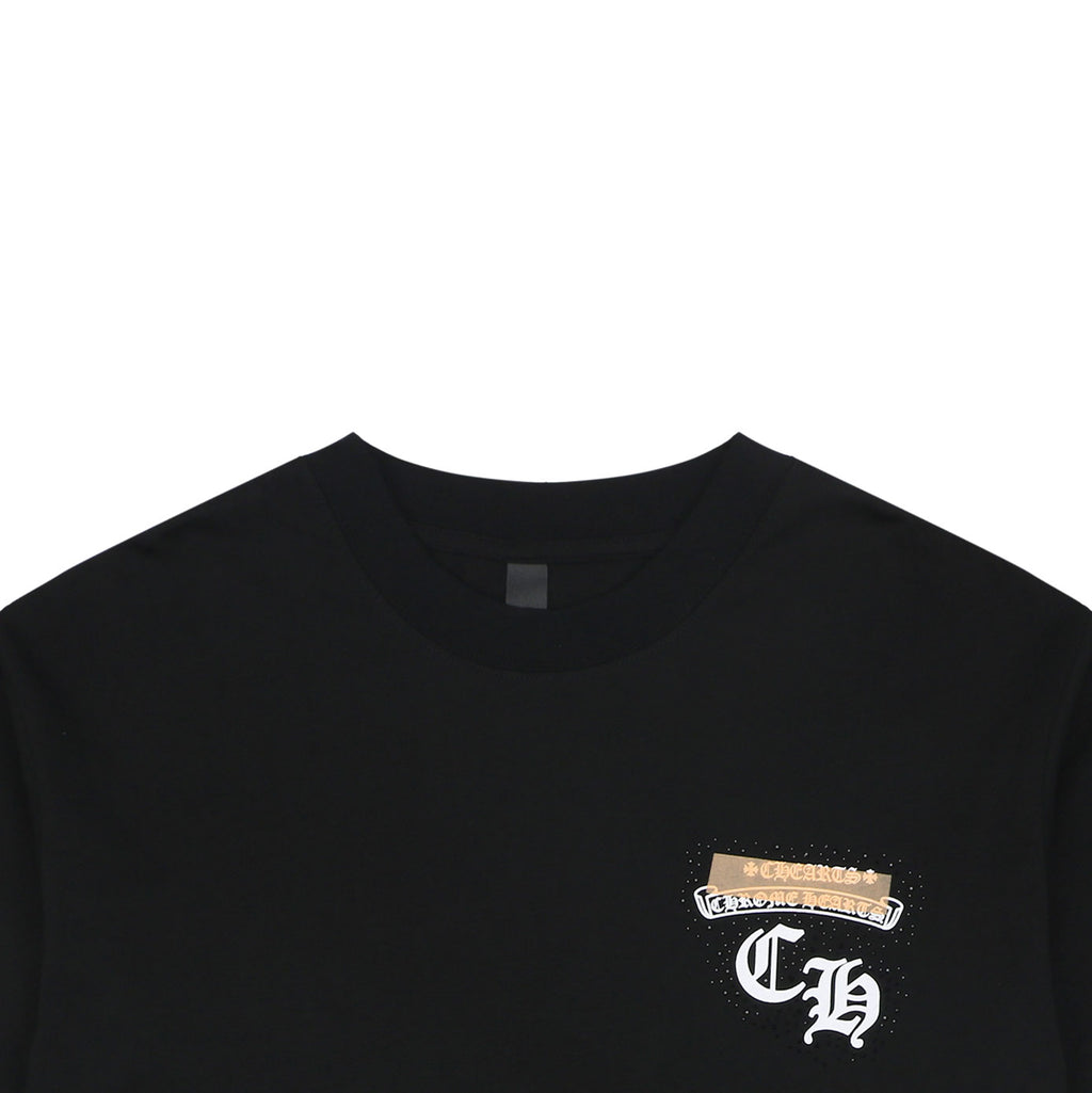 Chrome Hearts Sanskrit Scroll Horseshoe Crest Print Short Sleeve Tee — Black