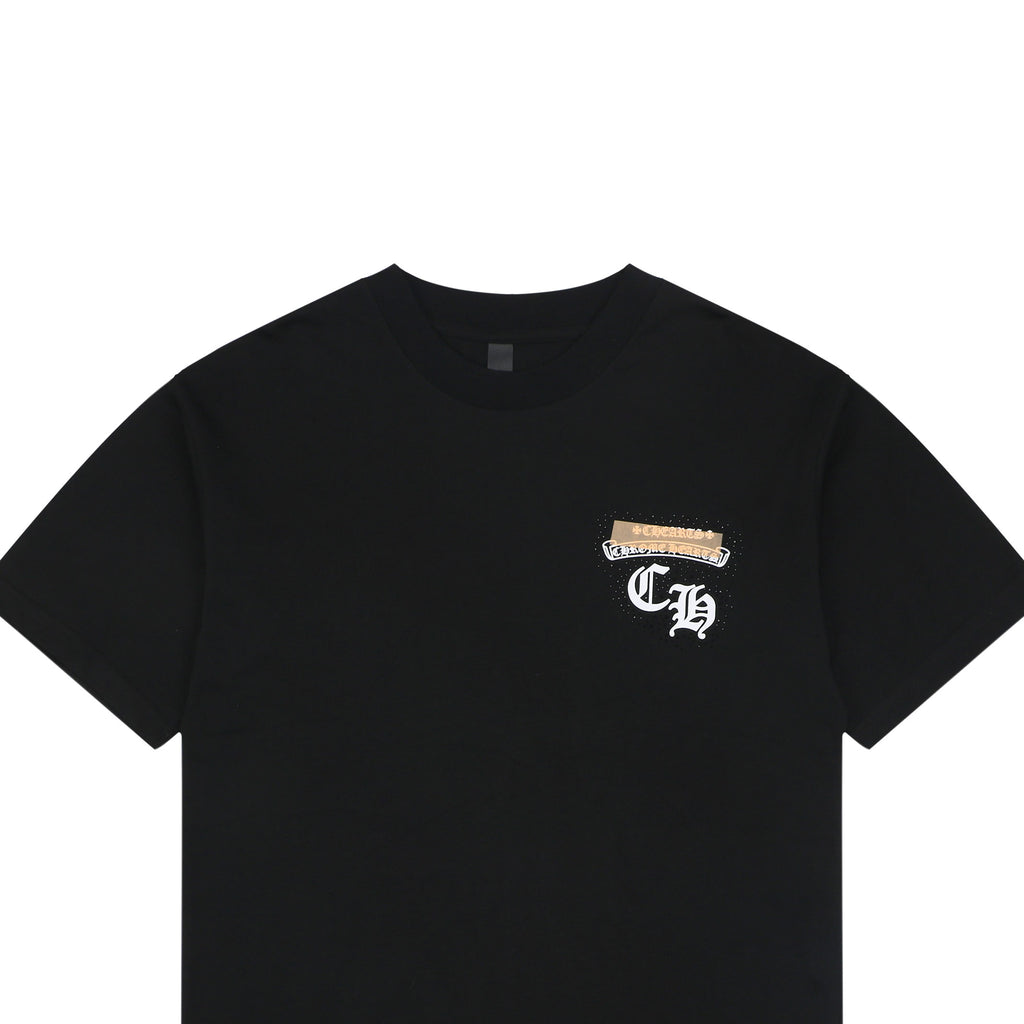 Chrome Hearts Sanskrit Scroll Horseshoe Crest Print Short Sleeve Tee — Black