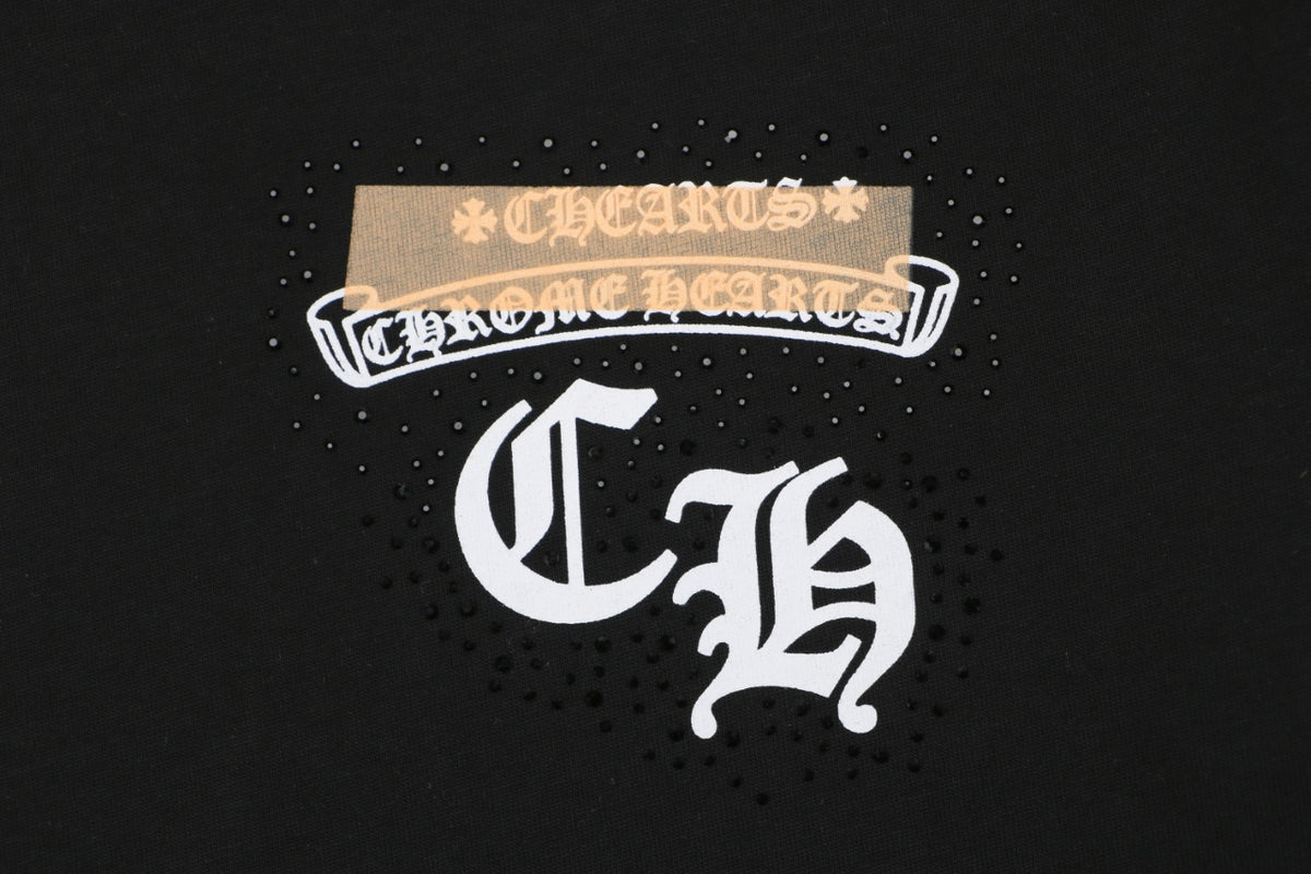 Chrome Hearts Sanskrit Scroll Horseshoe Crest Print Short Sleeve Tee — Black
