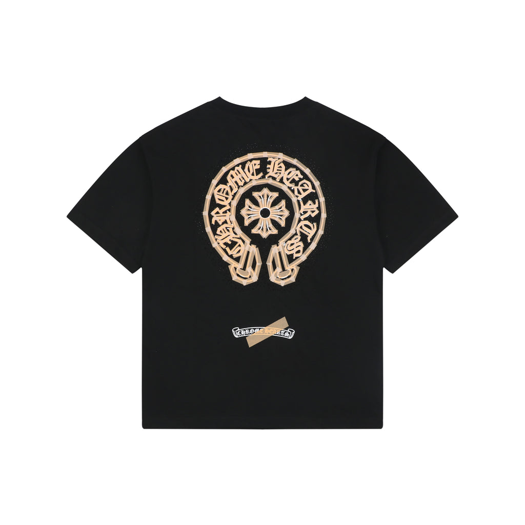 Chrome Hearts Sanskrit Scroll Horseshoe Crest Print Short Sleeve Tee — Black