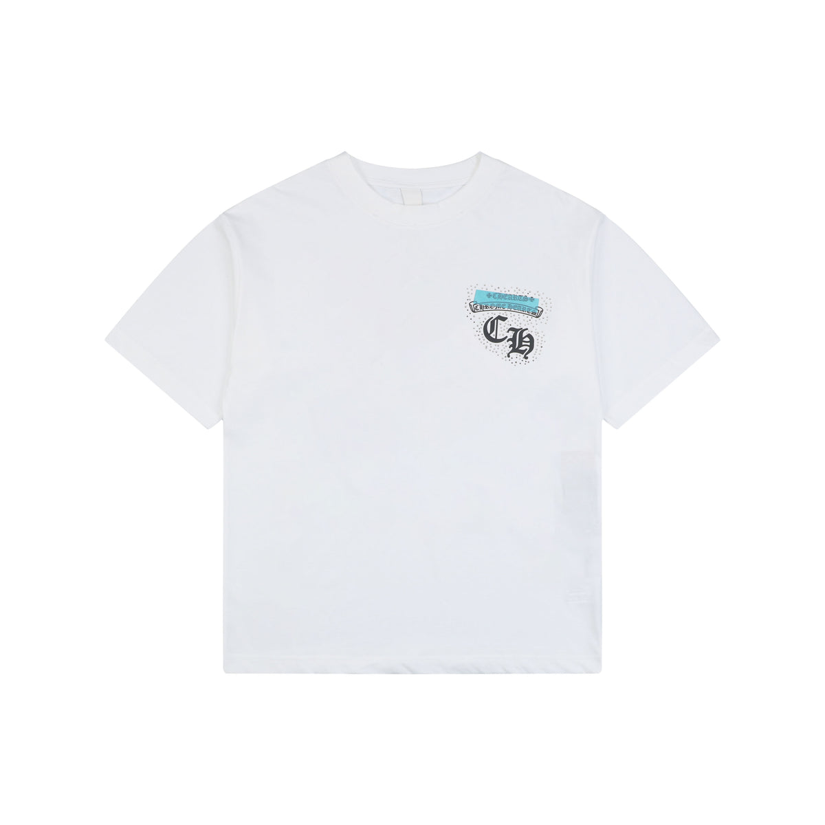Chrome Hearts Sanskrit Scroll Horseshoe Crest Print Short Sleeve Tee — White Teal