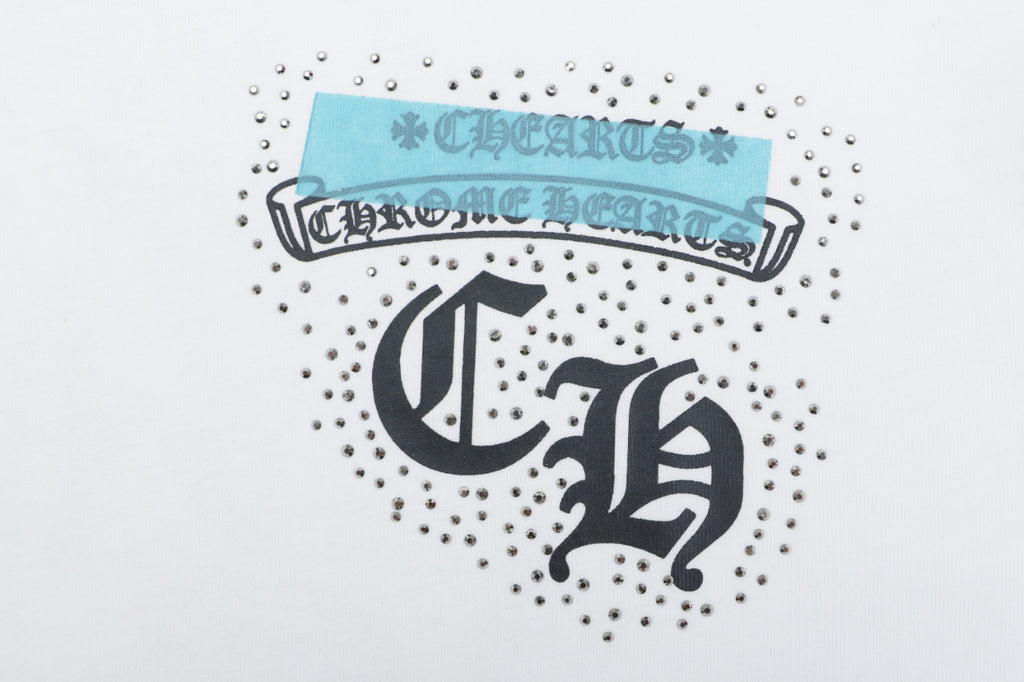 Chrome Hearts Sanskrit Scroll Horseshoe Crest Print Short Sleeve Tee — White Teal