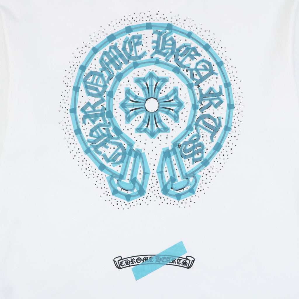 Chrome Hearts Sanskrit Scroll Horseshoe Crest Print Short Sleeve Tee — White Teal
