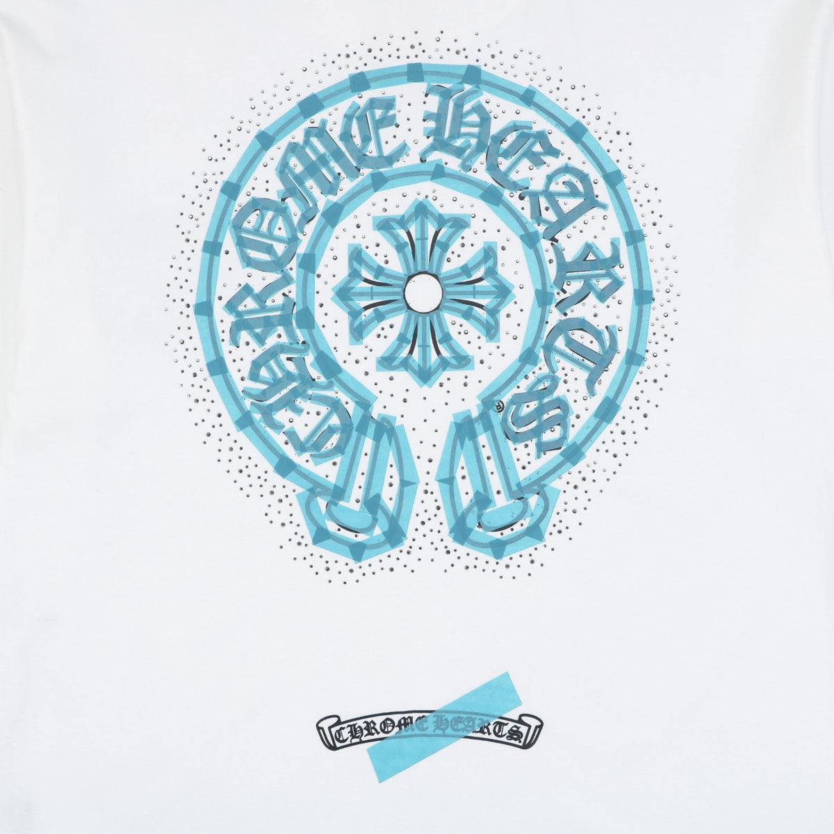 Chrome Hearts Sanskrit Scroll Horseshoe Crest Print Short Sleeve Tee — White Teal