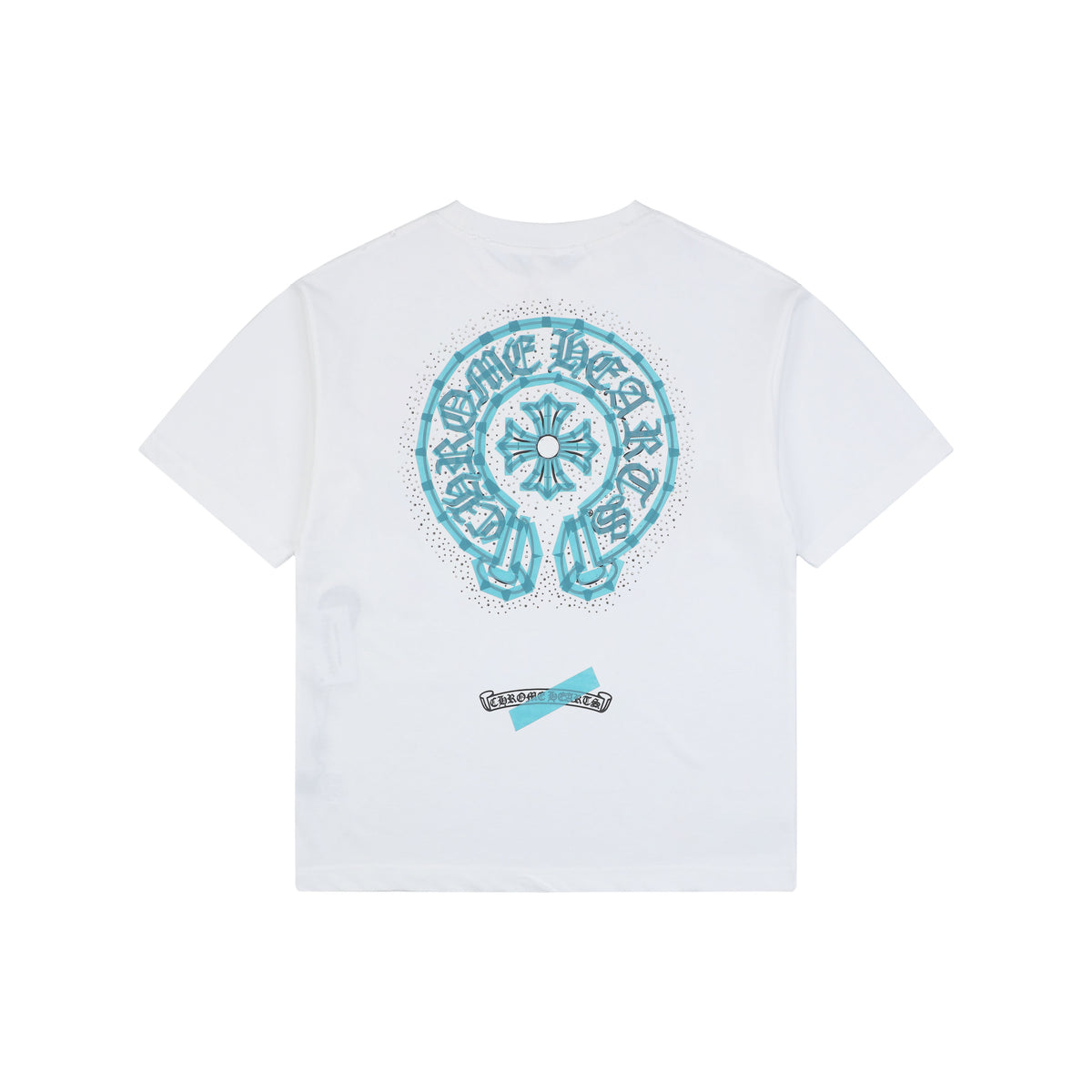 Chrome Hearts Sanskrit Scroll Horseshoe Crest Print Short Sleeve Tee — White Teal