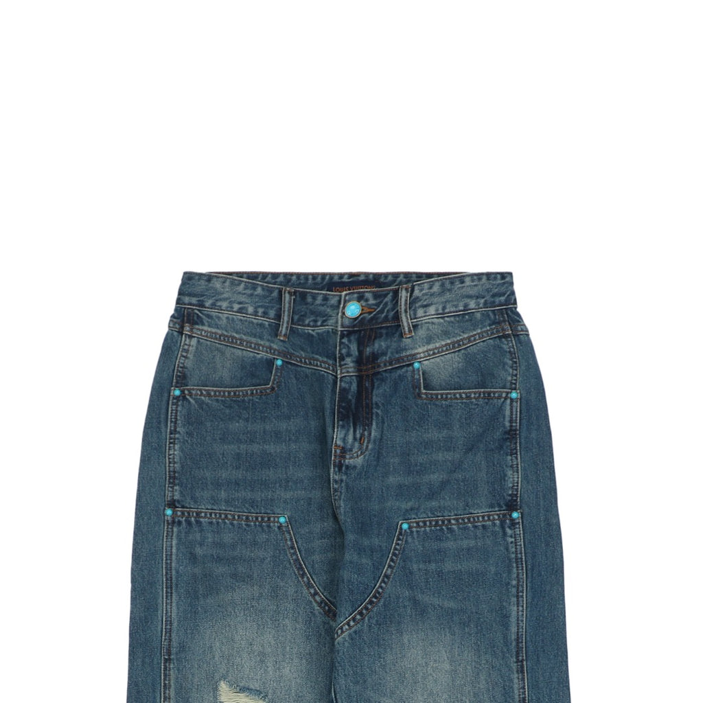 Louis Vuitton 24FW Turquoise Button Washed Cargo Denim Jeans — Indigo