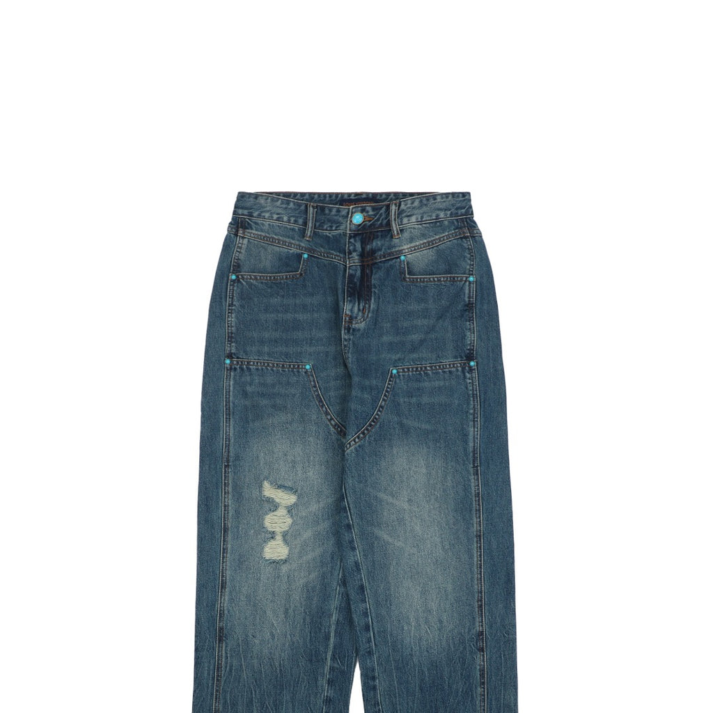 Louis Vuitton 24FW Turquoise Button Washed Cargo Denim Jeans — Indigo