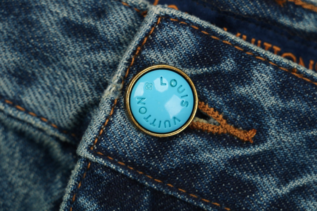 Louis Vuitton 24FW Turquoise Button Washed Cargo Denim Jeans — Indigo