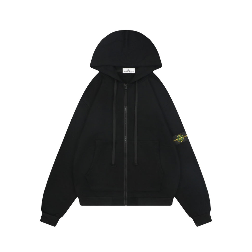 Stone Island Arm Badge Full-Zip Hoodie — Black