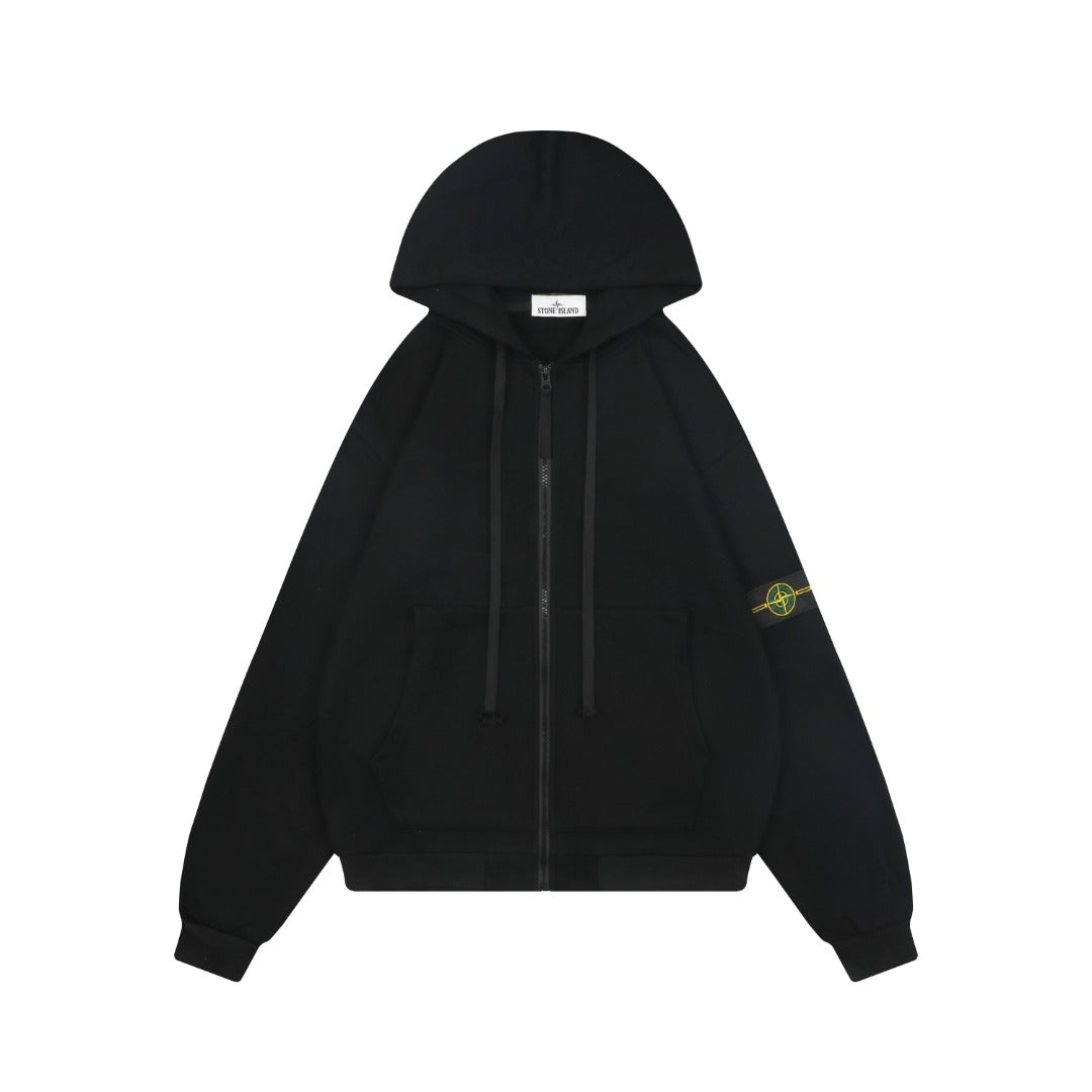 Stone Island Arm Badge Full-Zip Hoodie — Black