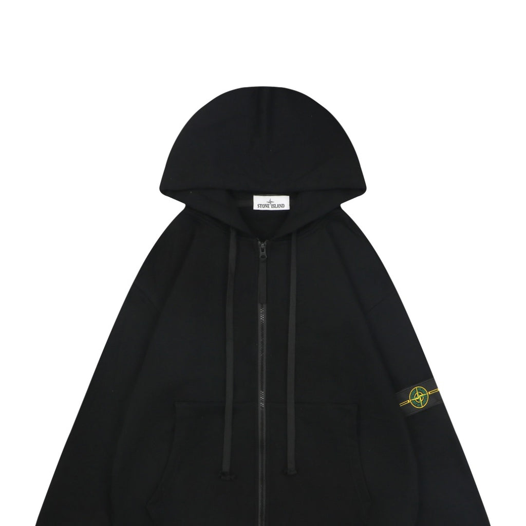 Stone Island Arm Badge Full-Zip Hoodie — Black