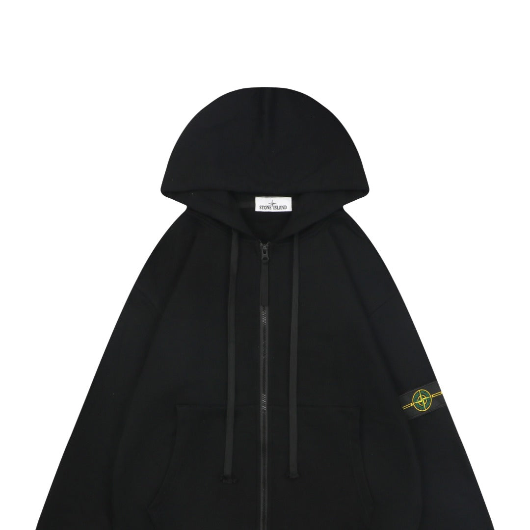 Stone Island Arm Badge Full-Zip Hoodie — Black