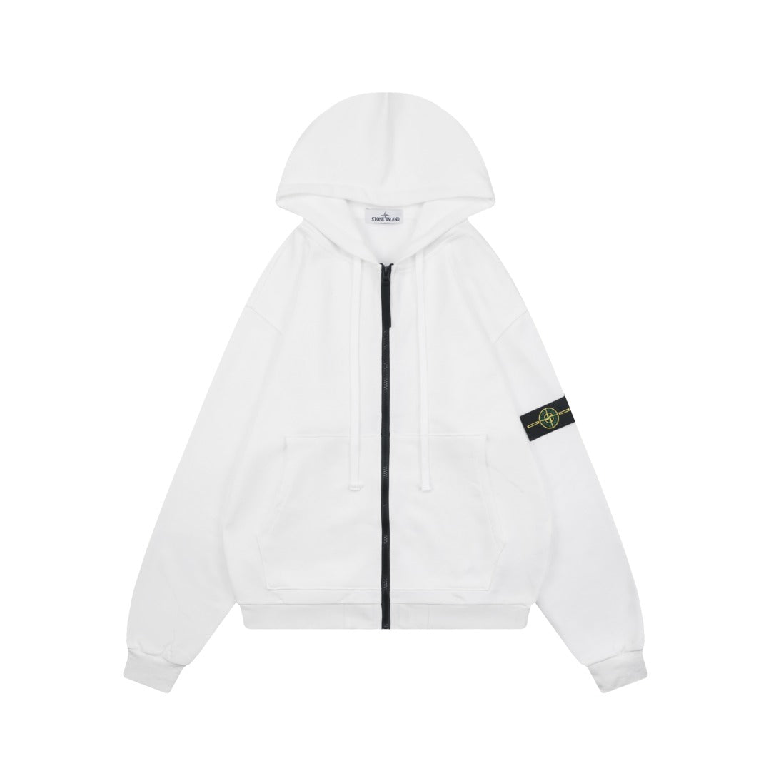 Stone Island Arm Badge Zip Hoodie — White