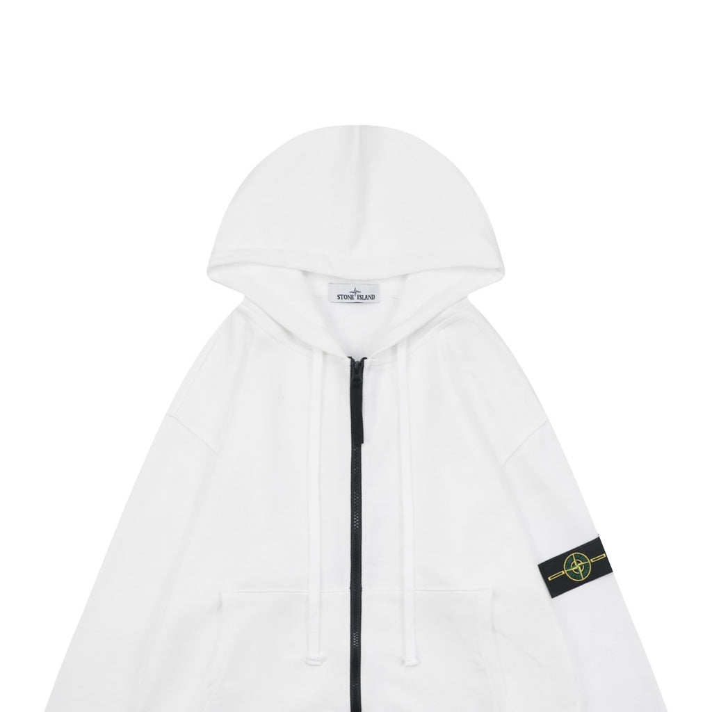 Stone Island Arm Badge Zip Hoodie — White