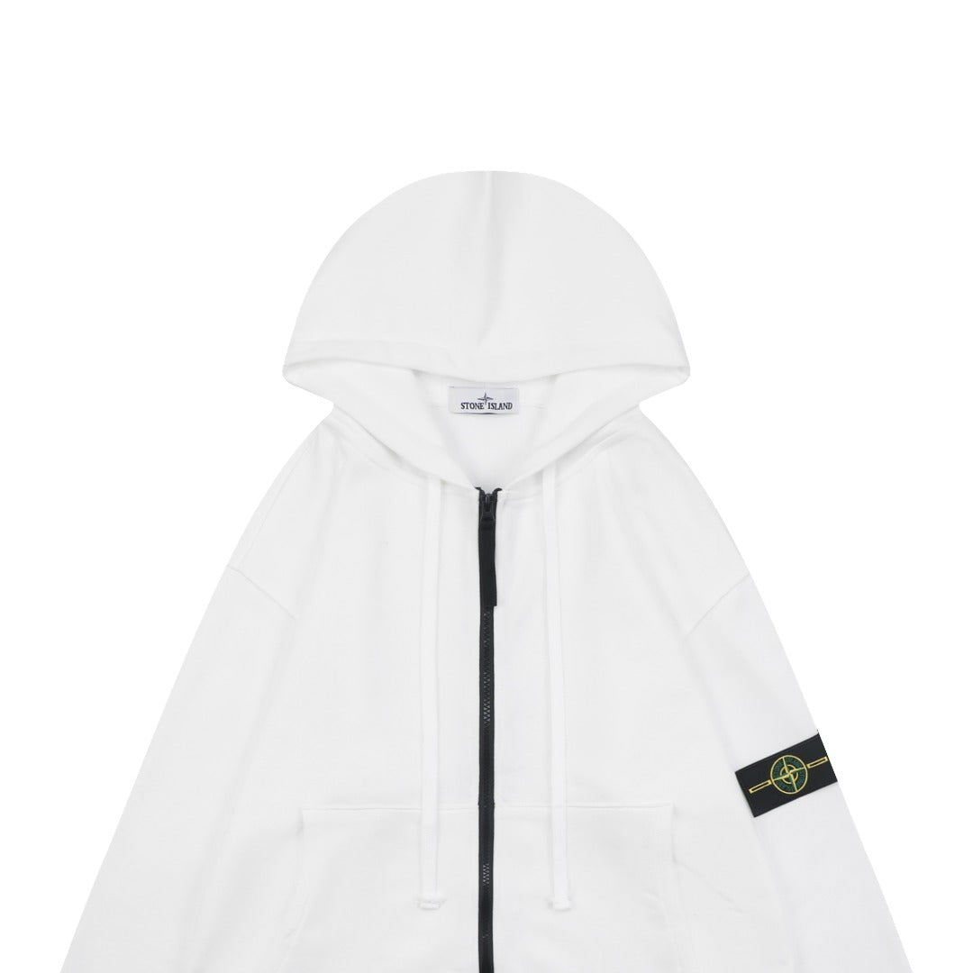 Stone Island Arm Badge Zip Hoodie — White