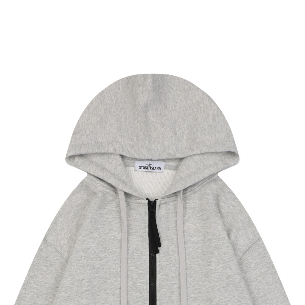 Stone Island Arm Badge Zip Hoodie — Light Grey