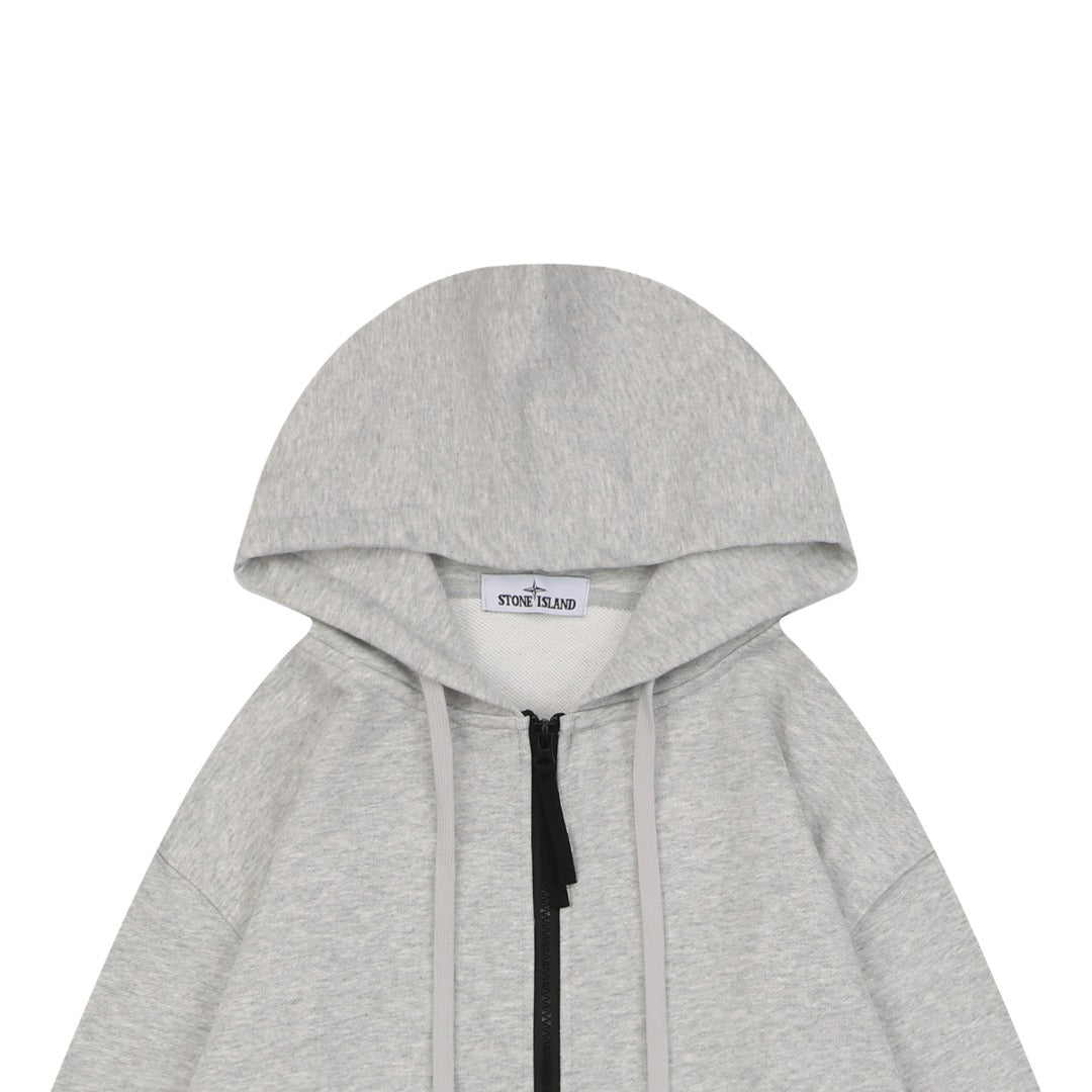 Stone Island Arm Badge Zip Hoodie — Light Grey