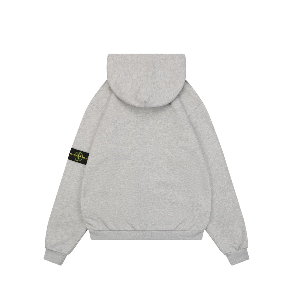 Stone Island Arm Badge Zip Hoodie — Light Grey
