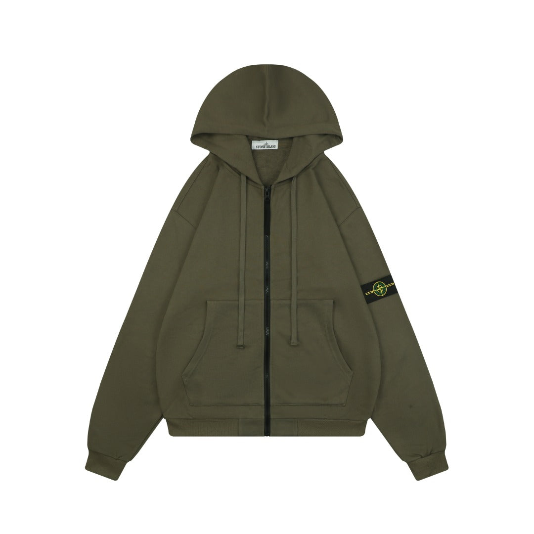 Stone Island Arm Badge Zip Hoodie — Olive Green