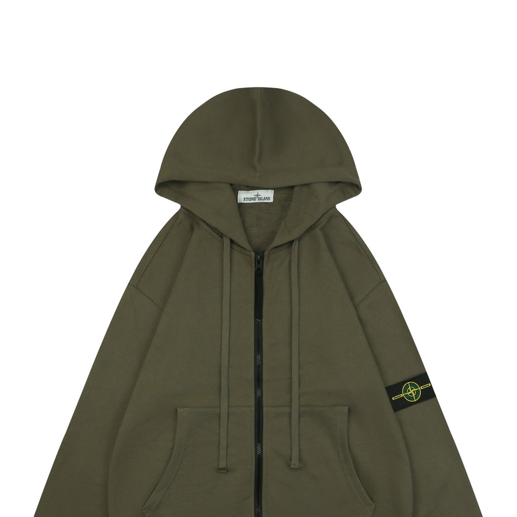 Stone Island Arm Badge Zip Hoodie — Olive Green