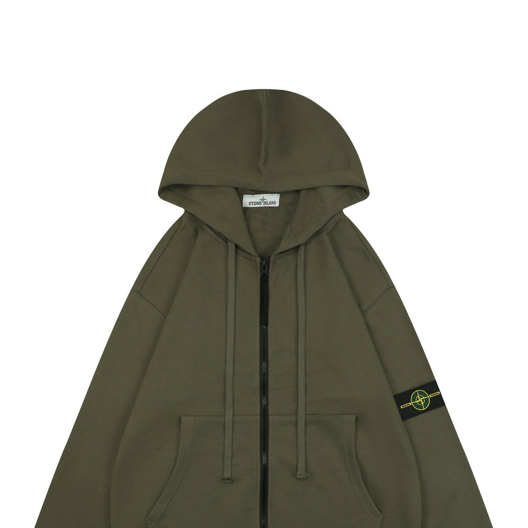 Stone Island Arm Badge Zip Hoodie — Olive Green