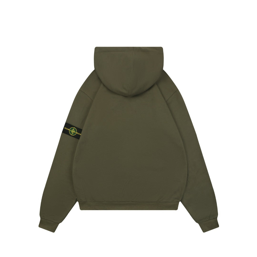 Stone Island Arm Badge Zip Hoodie — Olive Green