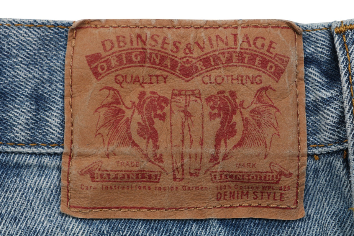 Chrome Hearts Cross Leather Patch Distressed Lumberjack Jeans — Black White Blue