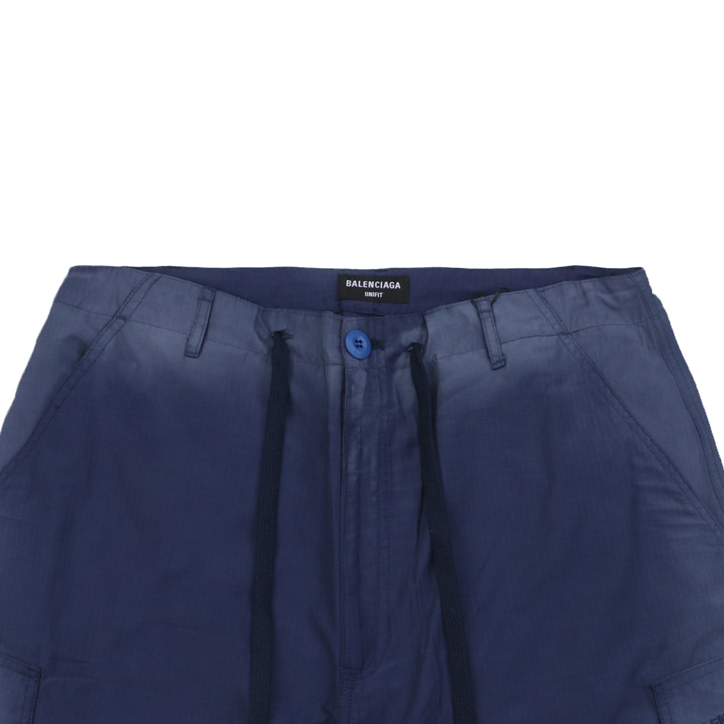 Balenciaga 25SS French Workwear Faded Cargo Drawstring Shorts — Navy