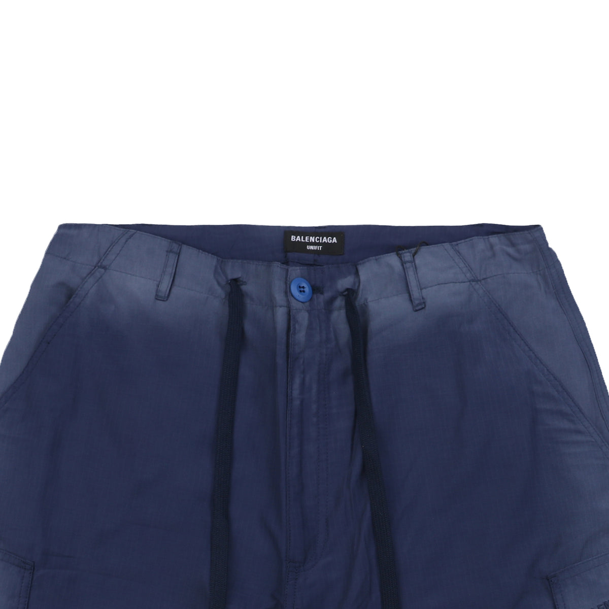 Balenciaga 25SS French Workwear Faded Cargo Drawstring Shorts — Navy