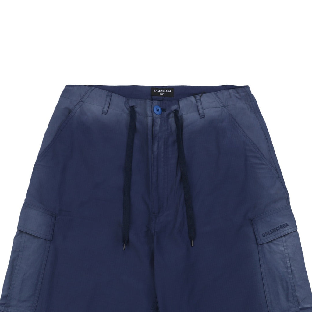 Balenciaga 25SS French Workwear Faded Cargo Drawstring Shorts — Navy