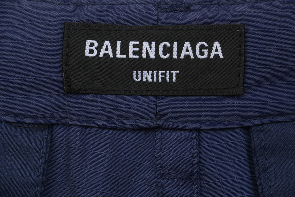 Balenciaga 25SS French Workwear Faded Cargo Drawstring Shorts — Navy