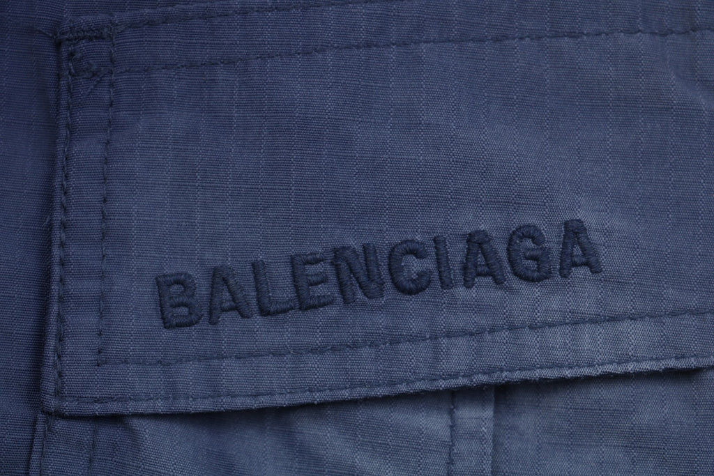 Balenciaga 25SS French Workwear Faded Cargo Drawstring Shorts — Navy