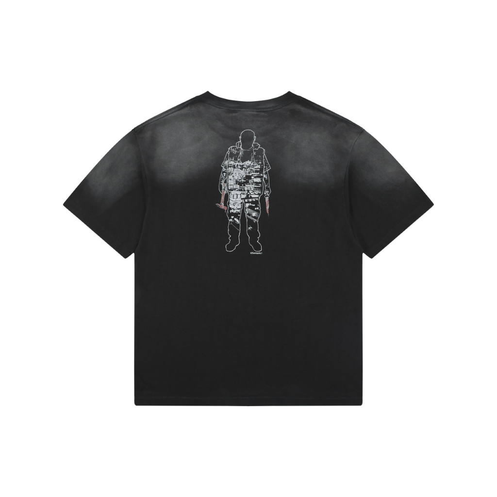 Saint Michael Anime Miserable House Cinematic Print Short Sleeve Tee — Vintage Black