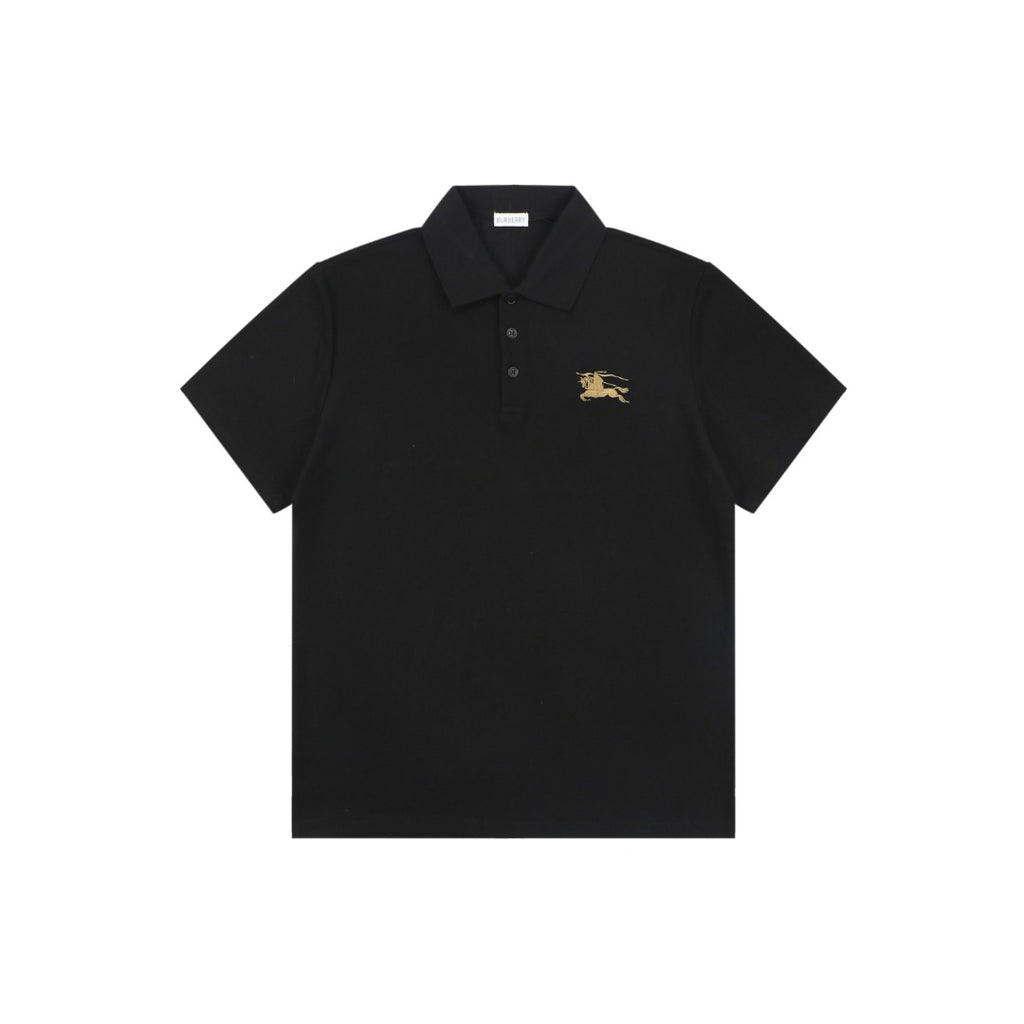 Burberry Equestrian Knight Embroidered Short Sleeve Polo — Black