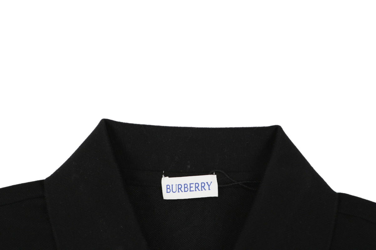 Burberry Equestrian Knight Embroidered Short Sleeve Polo — Black
