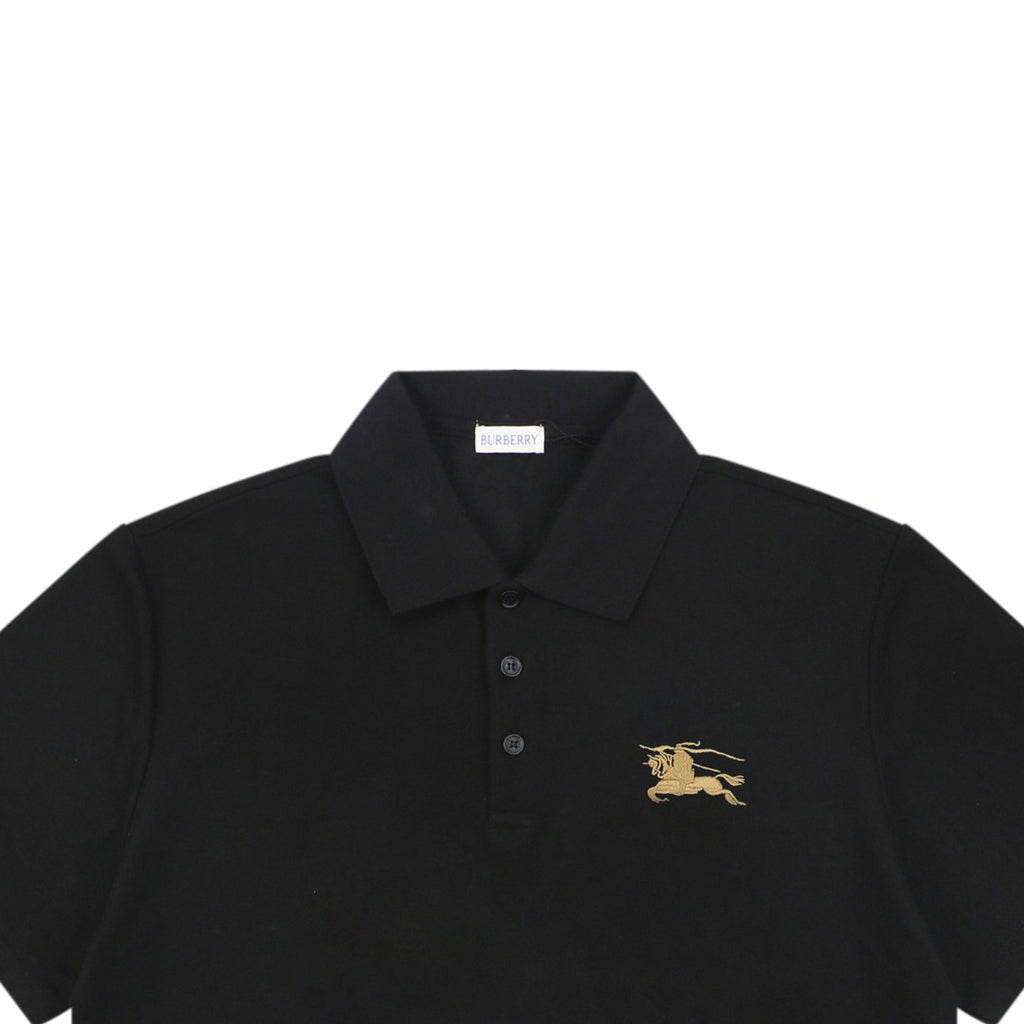 Burberry Equestrian Knight Embroidered Short Sleeve Polo — Black