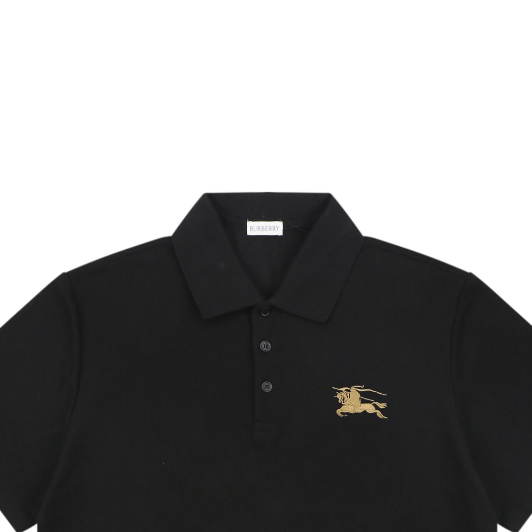 Burberry Equestrian Knight Embroidered Short Sleeve Polo — Black