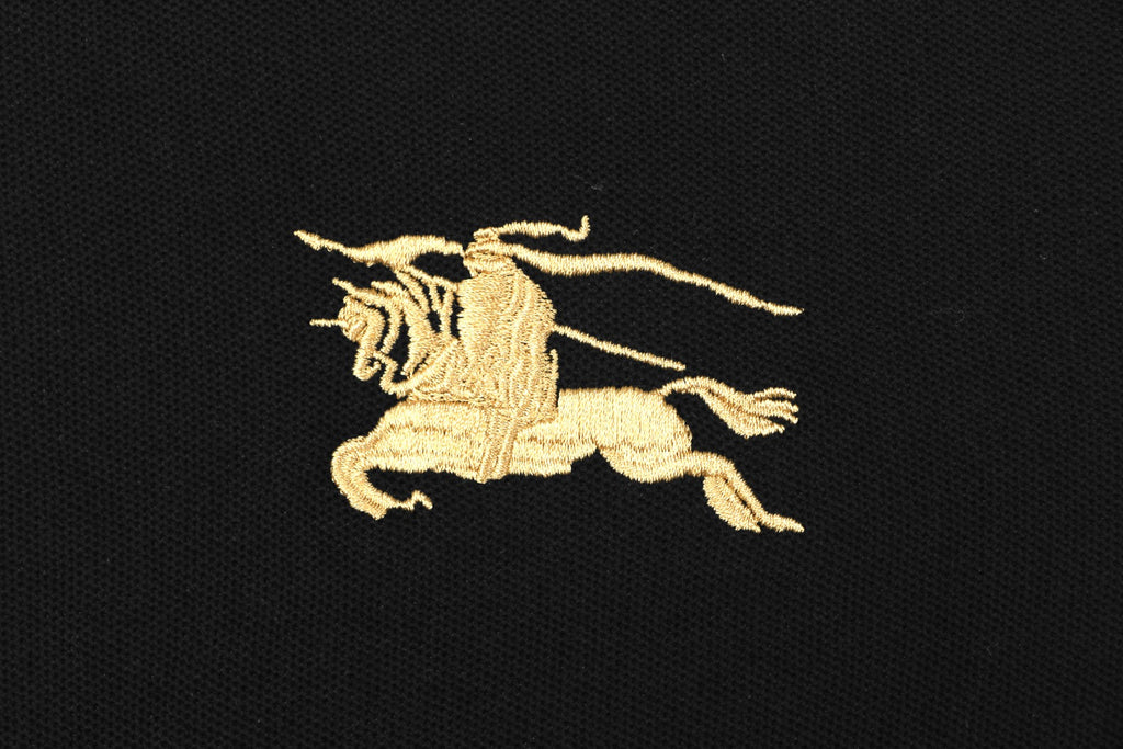 Burberry Equestrian Knight Embroidered Short Sleeve Polo — Black