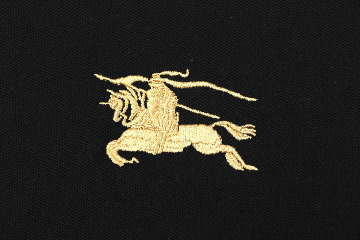Burberry Equestrian Knight Embroidered Short Sleeve Polo — Black