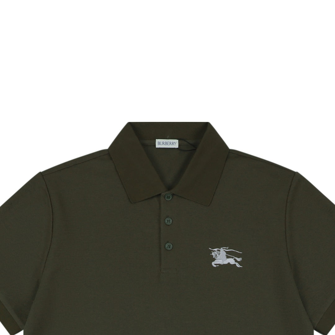 Burberry Equestrian Knight Embroidered Short Sleeve Polo — Hunter Green