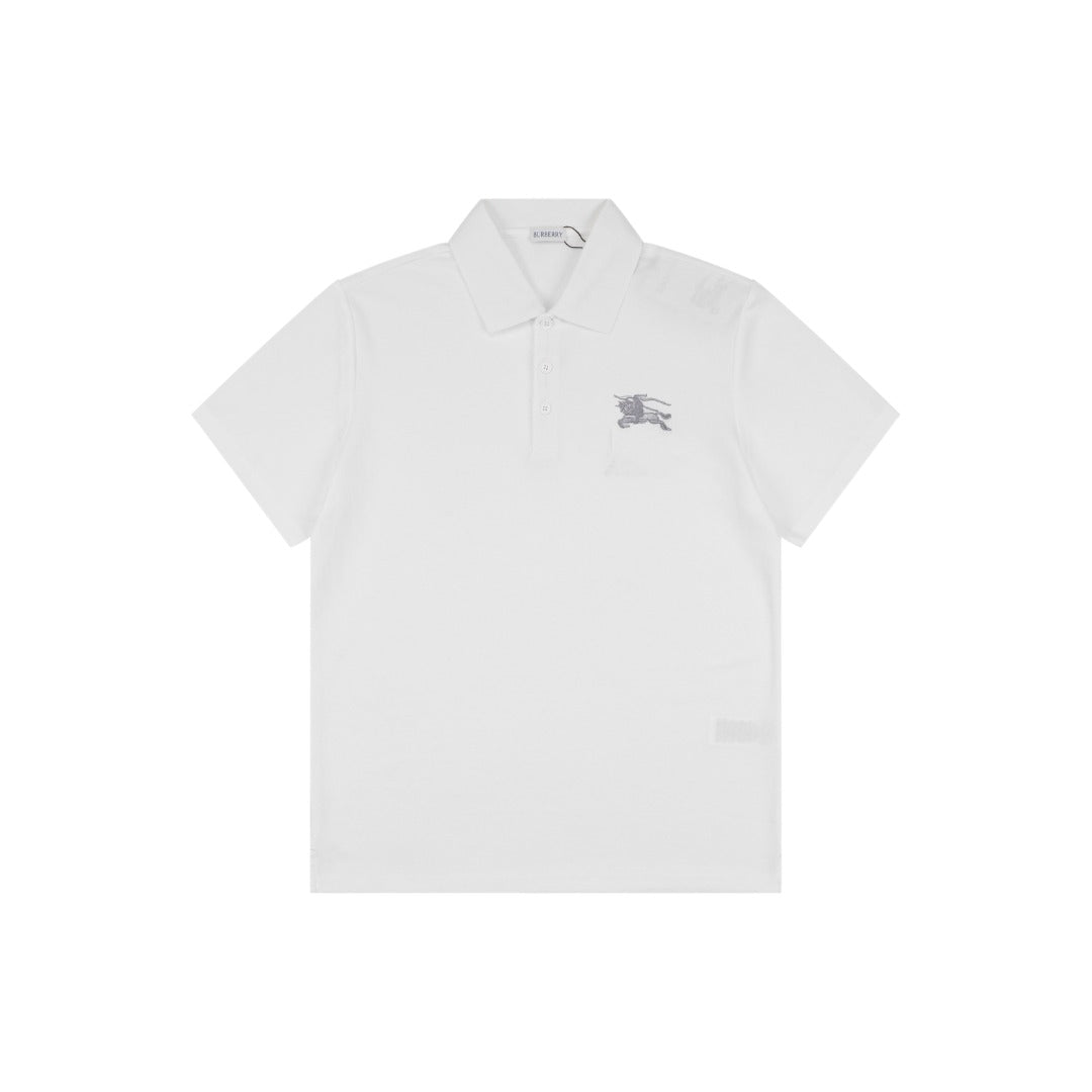 Burberry Equestrian Knight Embroidered Short Sleeve Polo — White
