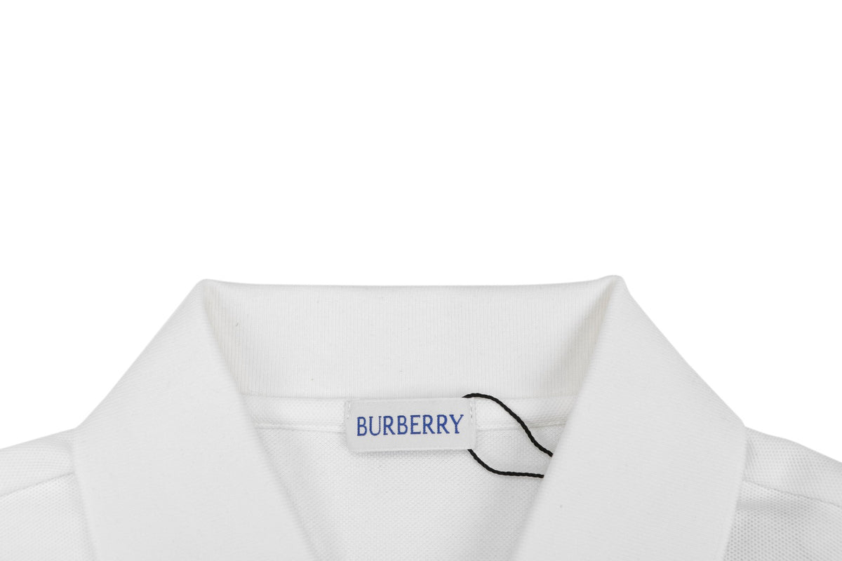 Burberry Equestrian Knight Embroidered Short Sleeve Polo — White