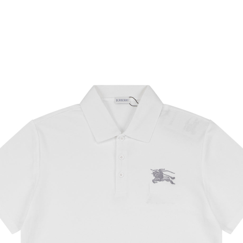 Burberry Equestrian Knight Embroidered Short Sleeve Polo — White