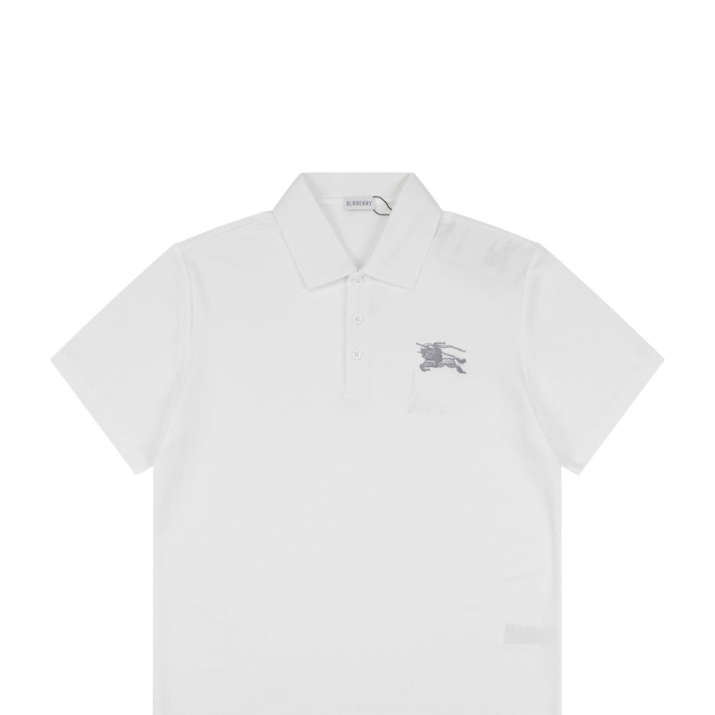 Burberry Equestrian Knight Embroidered Short Sleeve Polo — White