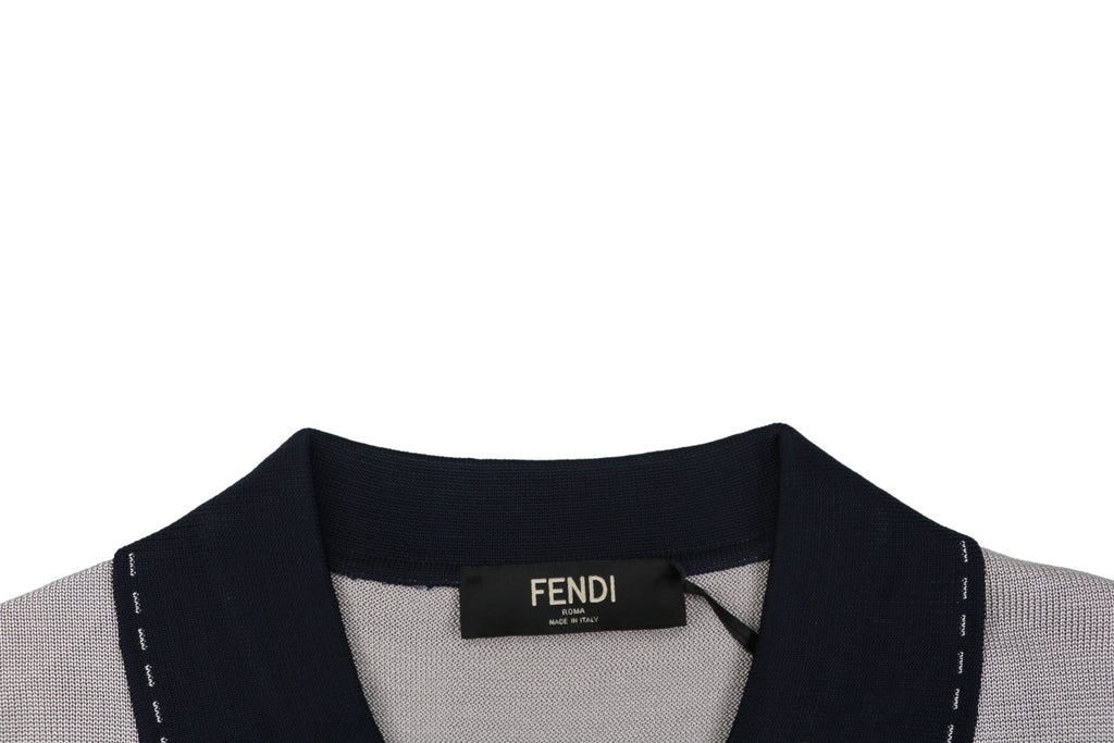Fendi FF Colorblock Placket Short Sleeve Shirt — Stone Grey Black