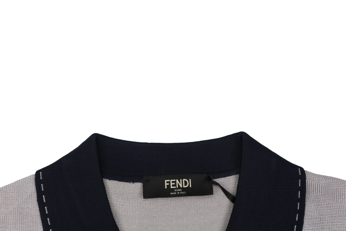 Fendi FF Colorblock Placket Short Sleeve Shirt — Stone Grey Black
