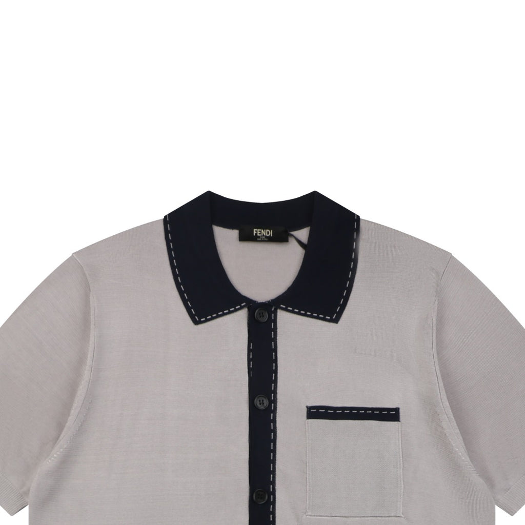 Fendi FF Colorblock Placket Short Sleeve Shirt — Stone Grey Black