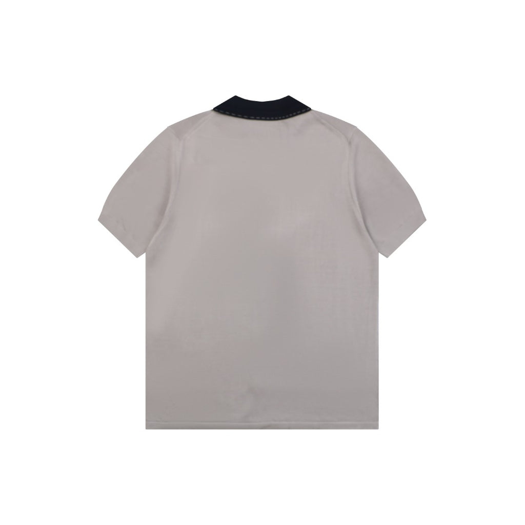 Fendi FF Colorblock Placket Short Sleeve Shirt — Stone Grey Black