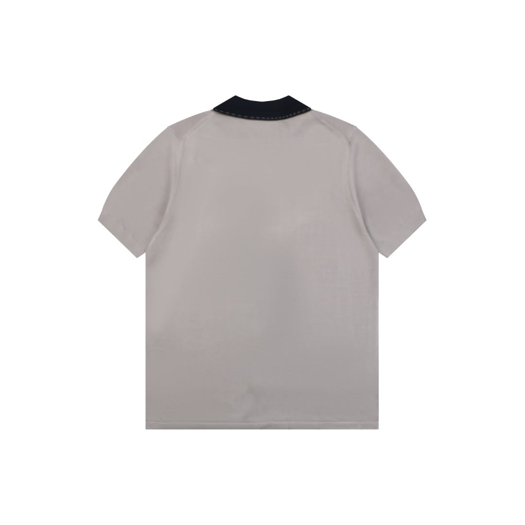 Fendi FF Colorblock Placket Short Sleeve Shirt — Stone Grey Black